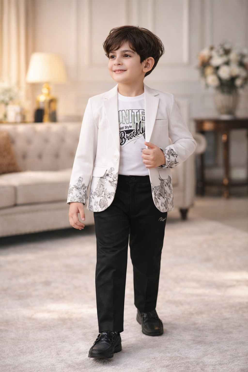 Boys Stylish Blazer Set with T-Shirt & Pant (3-Piece Party Wear Outfit)