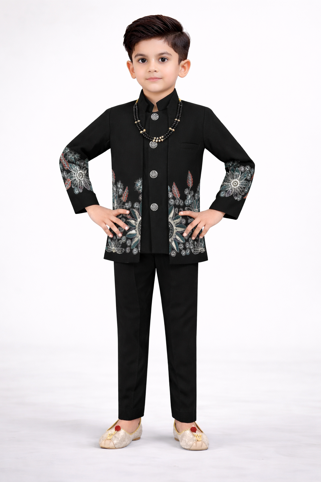 Boys Floral Embroidered Sherwani Set